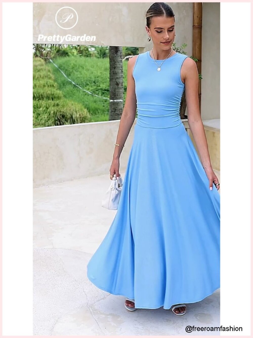 Sleeveless Crewneck A-Line Maxi Dress Stretch Tank Flowy Long Dress - Picture 6 of 6
